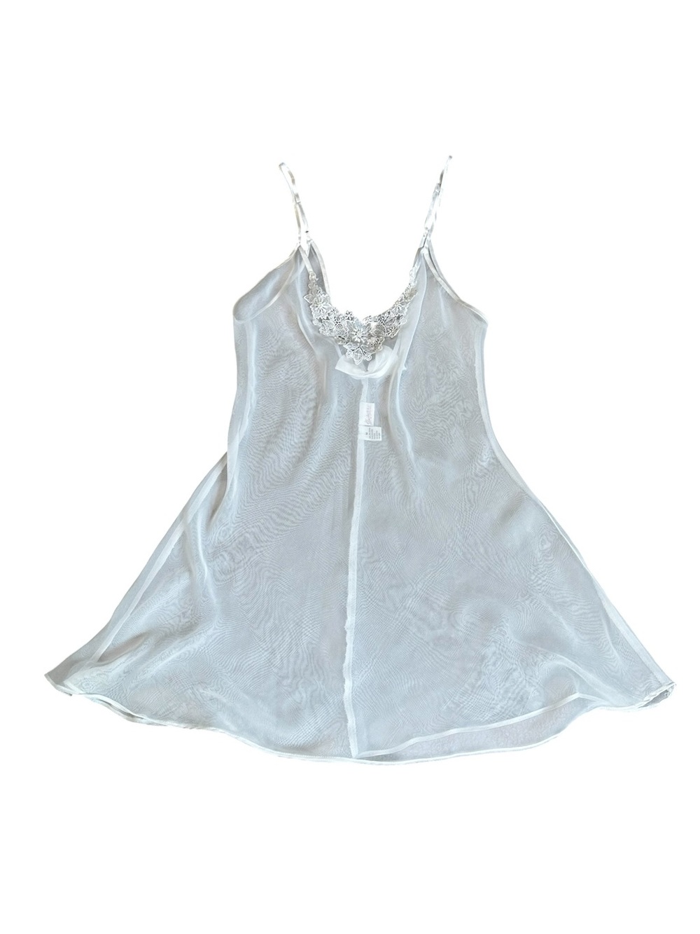 Fredericks Of Hollywood White Sheer Babydoll Mini Slip Dress Floral Embroidery